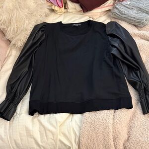 Generation Love Black Blouse with Puff Leather Sleeves